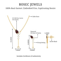 Pear Shape Garnet Dangle Necklace Earrings Set with Diamond