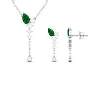 Lab Created Emerald and Diamond Designer Necklace and Earrings Set