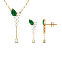 Lab Created Emerald and Diamond Designer Necklace and Earrings Set