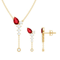 Lab Grown Ruby Bridal Necklace and Earrings Set