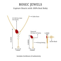 Pear Cut Ruby Dangle Necklace and Earrings Set with Diamond