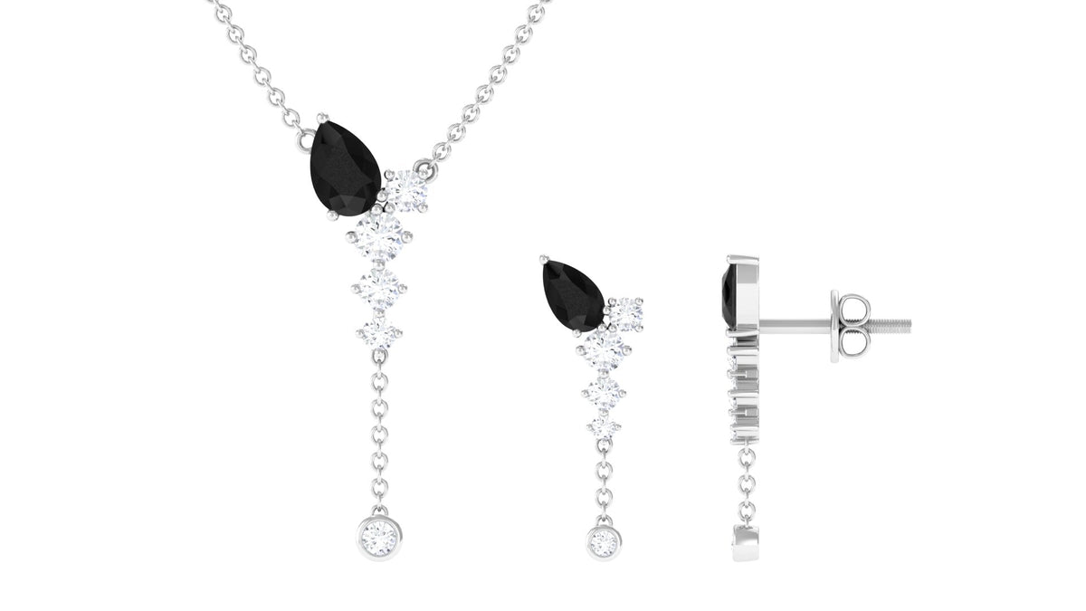 Certified Real Black Onyx Bridal Necklace and Earrings Set with Diamond