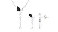 Certified Real Black Onyx Bridal Necklace and Earrings Set with Diamond