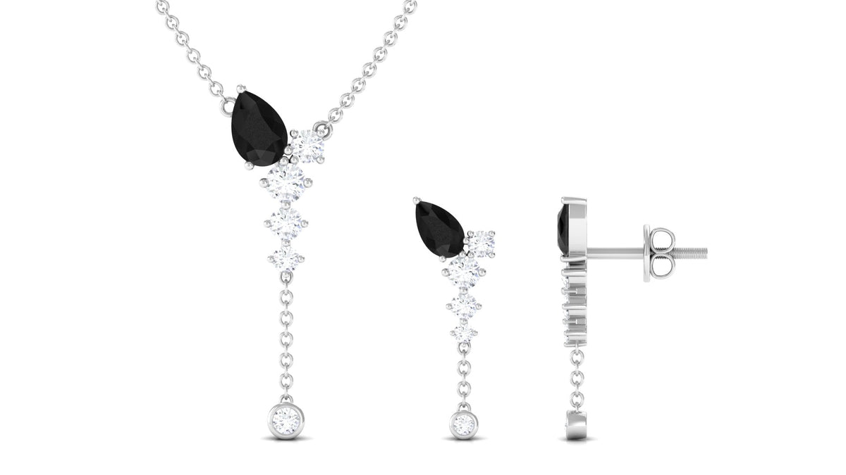 Certified Real Black Onyx Bridal Necklace and Earrings Set with Diamond