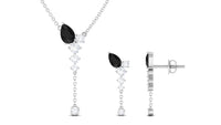 Certified Real Black Onyx Bridal Necklace and Earrings Set with Diamond