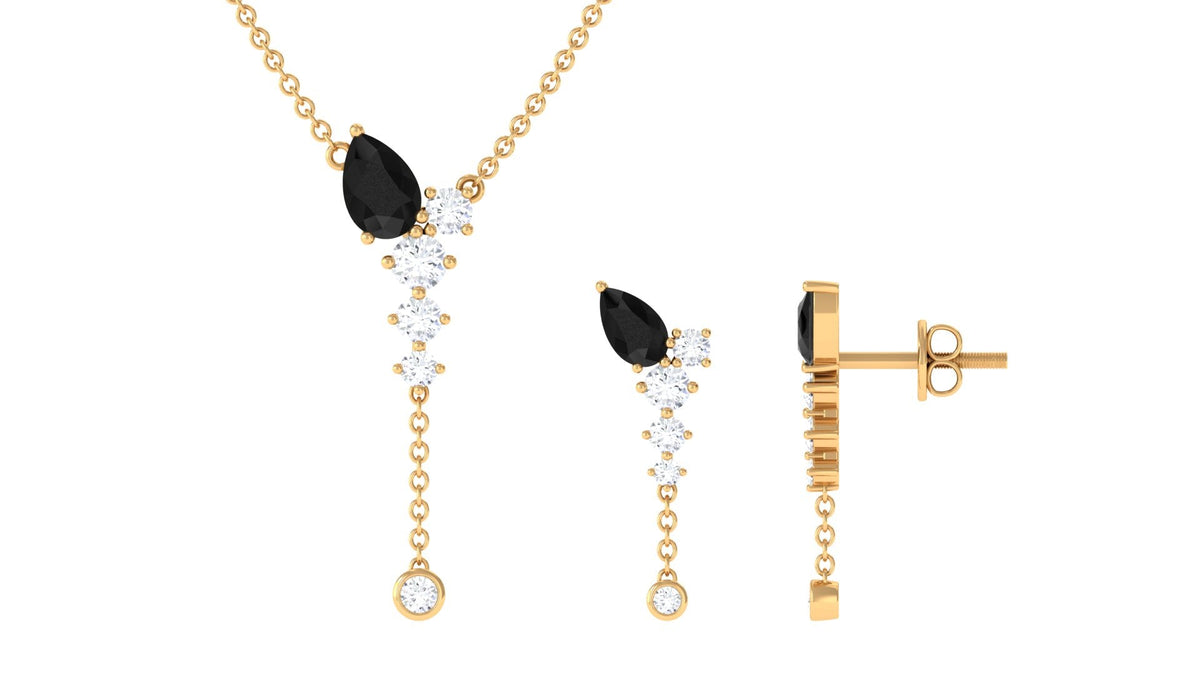 Certified Real Black Onyx Bridal Necklace and Earrings Set with Diamond
