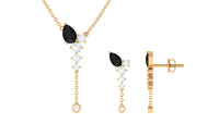 Certified Real Black Onyx Bridal Necklace and Earrings Set with Diamond