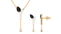 Certified Real Black Onyx Bridal Necklace and Earrings Set with Diamond