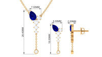Minimal Created Blue Sapphire Dangle Necklace and Earrings Set with Diamond