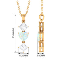 Ethiopian Opal and Moissanite Drop Heart Pendant Necklace