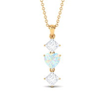 Ethiopian Opal and Moissanite Drop Heart Pendant Necklace