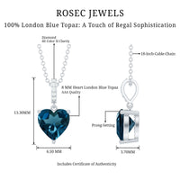 6 MM Heart Shape London Blue Topaz Solitaire Pendant with Diamond Accent Bail