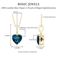 6 MM Heart Shape London Blue Topaz Solitaire Pendant with Diamond Accent Bail