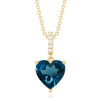 6 MM Heart Shape London Blue Topaz Solitaire Pendant with Diamond Accent Bail