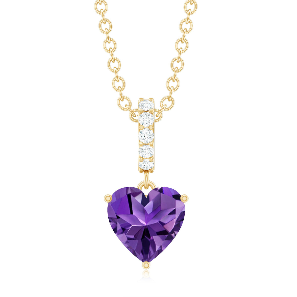 Natural 1 Carat Amethyst Solitaire Heart Pendant with Diamond