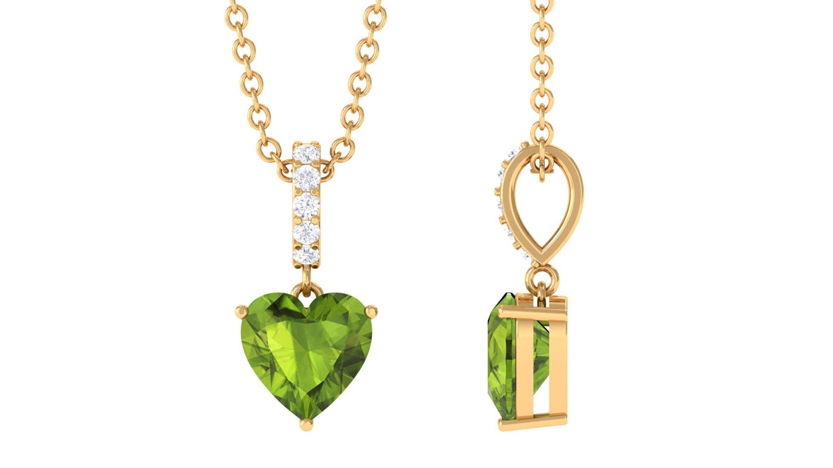 Heart Shape Peridot Solitaire Pendant with Diamond Accent Bail
