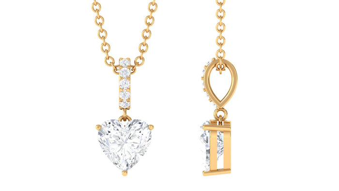 Heart-shaped moissanite pendant necklace by Rosec Jewels featuring a 7mm solitaire heart gemstone on a delicate chain.