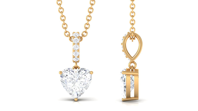 Heart-shaped moissanite pendant necklace in 7mm size by Rosec Jewels, featuring a sparkling solitaire design.