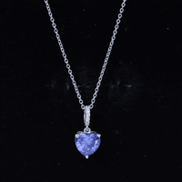 2 Carat Heart Shape Lab Created Blue Sapphire Solitaire Pendant with Diamond