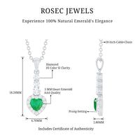 Natural Emerald Drop Heart Pendant Necklace with Diamond