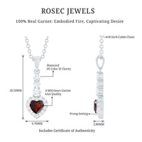 Garnet Heart Drop Pendant with Diamond Halo