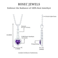 Natural Amethyst Heart Pendant Necklace with Diamond Halo