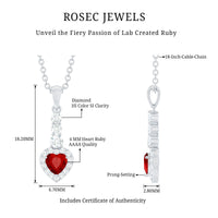 Heart Shape Created Ruby and Diamond Dangle Pendant