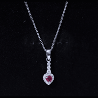 Natural Heart Shape Ruby and Diamond Drop Pendant Necklace
