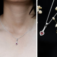 Natural Heart Shape Ruby and Diamond Drop Pendant Necklace