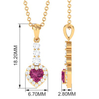 Heart Shape Pink Tourmaline Drop Pendant with Diamond