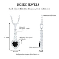 Natural Black Spinel Heart Pendant Necklace with Diamond Halo