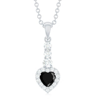 Natural Black Spinel Heart Pendant Necklace with Diamond Halo
