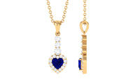 Heart Shape Created Blue Sapphire Drop Pendant Necklace with Diamond