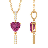 Pink Tourmaline Heart Pendant Necklace with Diamond