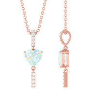 Heart Shape Ethiopian Opal Drop Pendant Necklace with Diamond