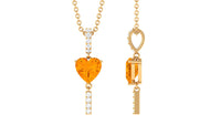 Heart Shape Fire Opal and Diamond Bar Dangle Pendant