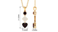 Round and Heart Shape Garnet and Diamond Drop Pendant Necklace