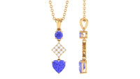 Heart and Round Shape Tanzanite and Diamond Dangle Pendant