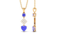 Heart and Round Shape Tanzanite and Diamond Dangle Pendant