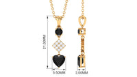 Natural Black Onyx Heart Drop Pendant Necklace with Diamond