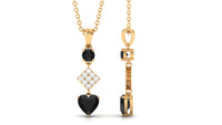 Natural Black Onyx Heart Drop Pendant Necklace with Diamond