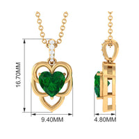 Heart Shape Created Emerald Leaf Pendant with Diamond Accent Bail
