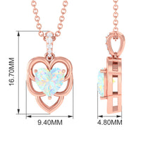 Natural Rainbow Opal Heart Pendant Necklace with Diamond