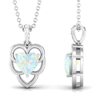 Natural Rainbow Opal Heart Pendant Necklace with Diamond