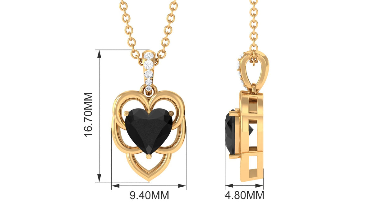 Real 2 Carat Black Onyx Heart Necklace with Diamond