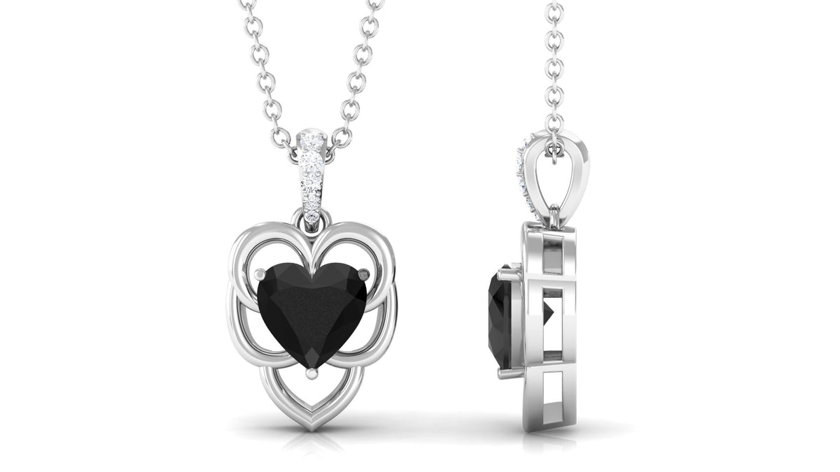 Real 2 Carat Black Onyx Heart Necklace with Diamond