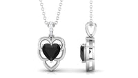 Real 2 Carat Black Onyx Heart Necklace with Diamond