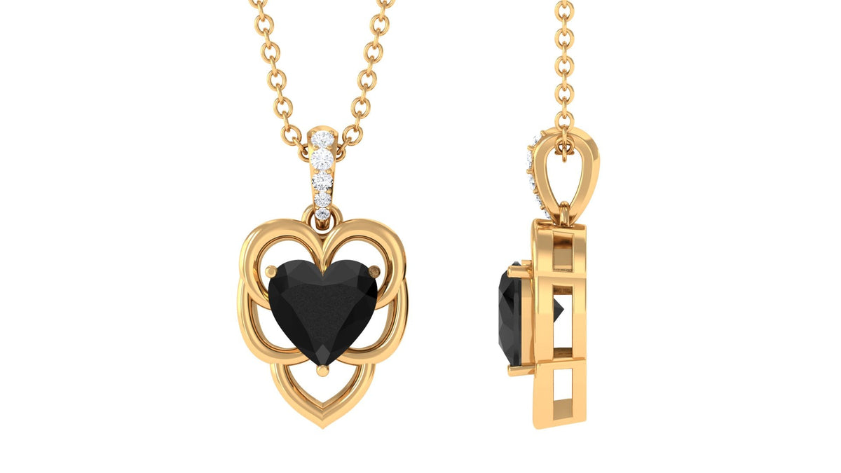 Real 2 Carat Black Onyx Heart Necklace with Diamond