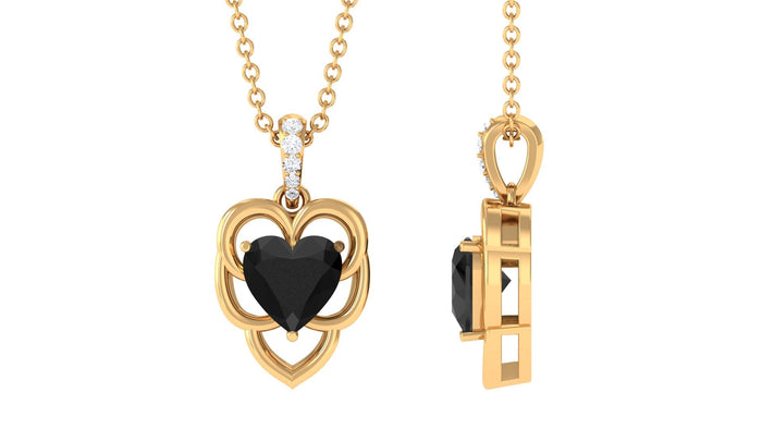 Black Onyx heart pendant with diamond accents from Rosec Jewels, showcasing a elegant 2-carat pendant on a chain.
