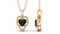 Real 2 Carat Black Onyx Heart Necklace with Diamond